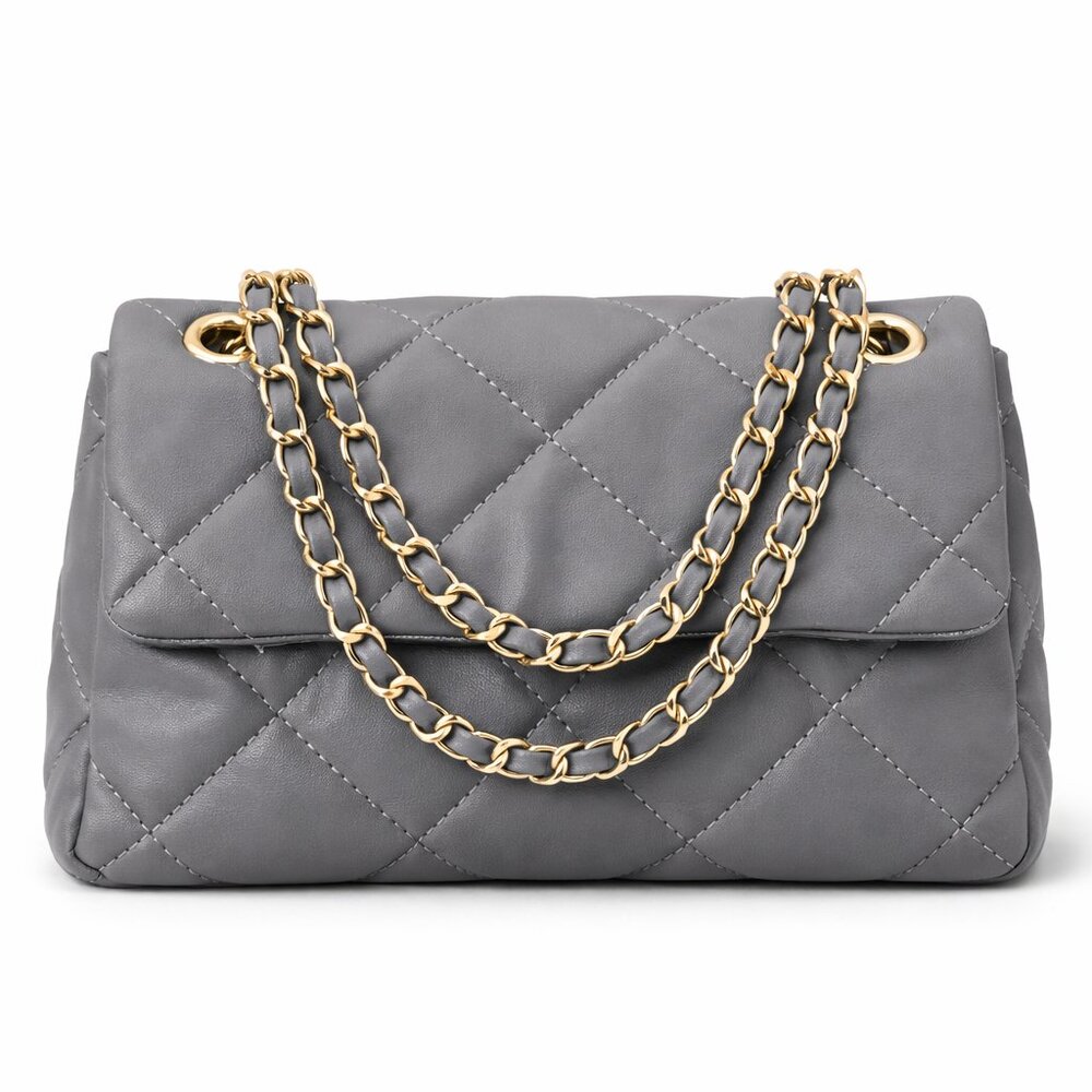 TU.LUXE Quilted Leather Shoulder Bag with crossbody chain